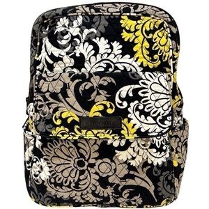 Vera Bradley Baroque Black/Yellow/Gray/White Quilted Backpack RETIRED EUC